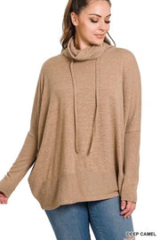 44 SLS-A {Sweet Advice} Deep Camel Cowl Neck Top PLUS SIZE 1X 2X 3X