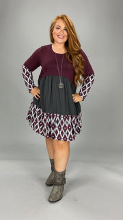 SALE!! 56 CP-A {Pursue Your Dreams} Magenta Gray Print Tiered Dress  PLUS SIZE 1X 2X 3X