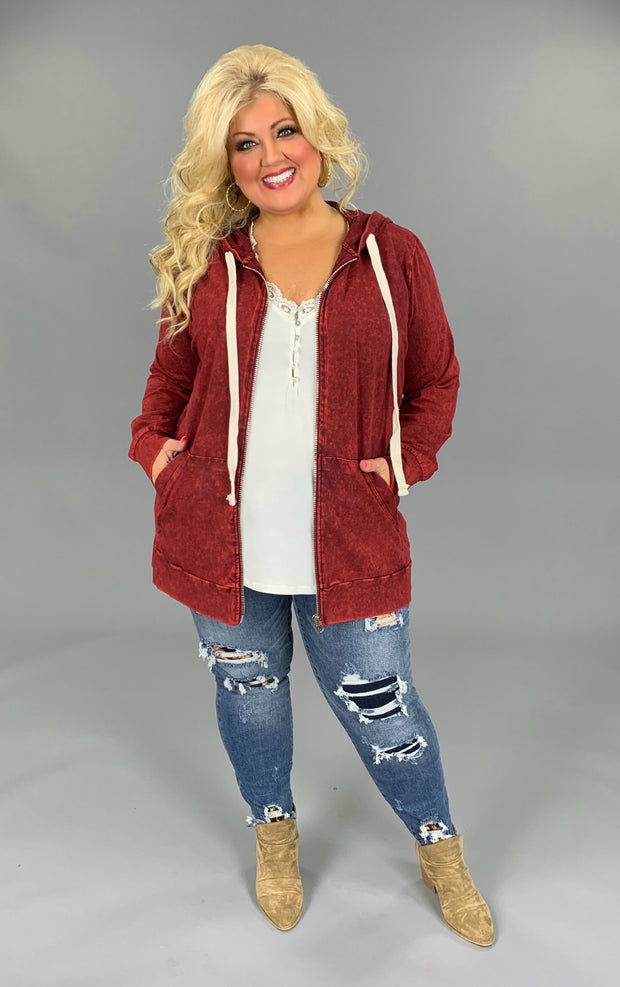 SALE!! OT-M {Worth The Wait} Cabernet Mineral Wash Hoodie Jacket