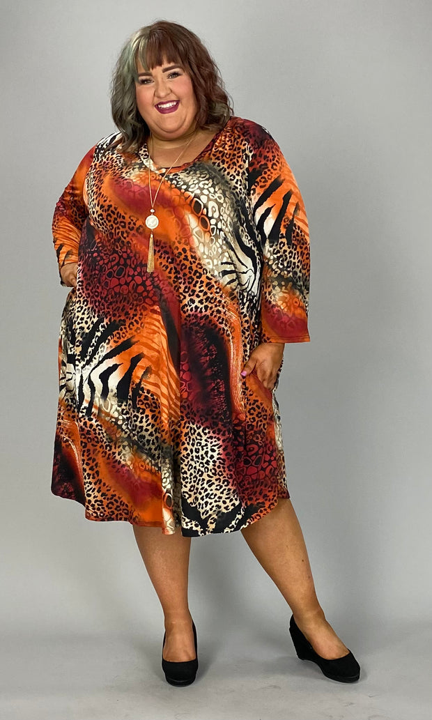 1-85 PQ-Z {Reserved For Fun} Rust Animal Print V-Neck Dress  EXTENDED PLUS SIZE 3X 4X 5X