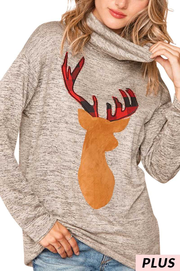 SALE!! 36 GT-P {Deer Head} Heather Grey Reindeer Top SALE!!  PLUS SIZE XL 2X 3X