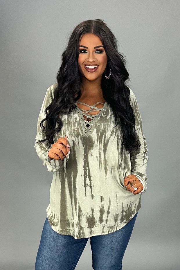 SALE!! 14 PLS {Tied & Ready} Sage Tie Dye Top w/Tied V-Neck PLUS SIZE XL 2X 3X