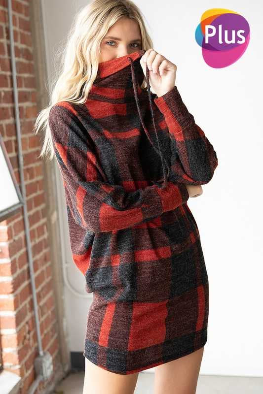 SALE! 23 PLS-A {State Of Grace} Red Plaid Cowl Neck Tunic PLUS SIZE XL 2X 3X