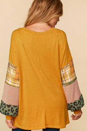 SALE!! 1-12 CP {Secret Love} Mustard Top w/Multi-Print Sleeves PLUS SIZE XL 2X 3X