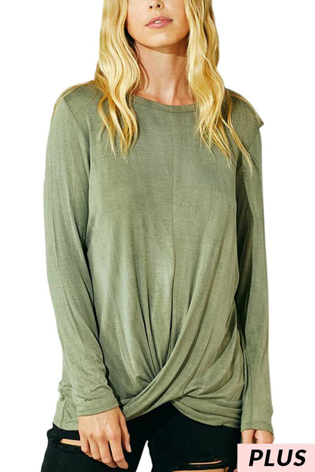 SALE!! 1-13 PLS {Stress Free} Olive Tie Dye Front Twist Top PLUS SIZE XL 2X 3X