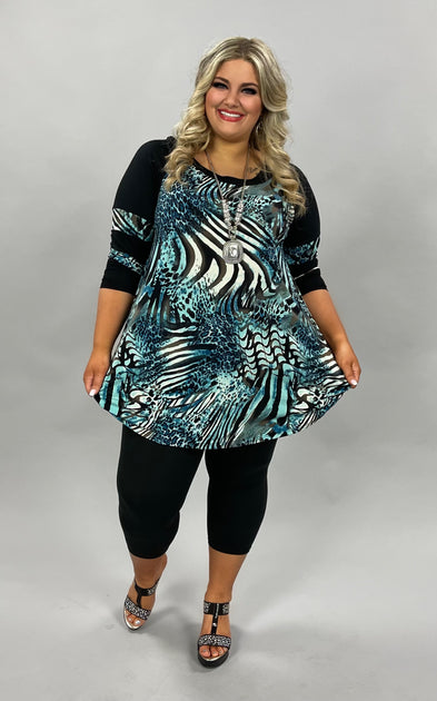 23 CP-C {Your Wildest Dreams} Teal Animal Print Tunic 1X 2X 3X***FLASH ...