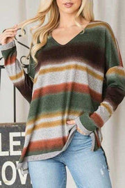 SALE! 11 PLS-A {Stripe For Life}  Olive Stripe Top PLUS SIZE 1X 2X 3X