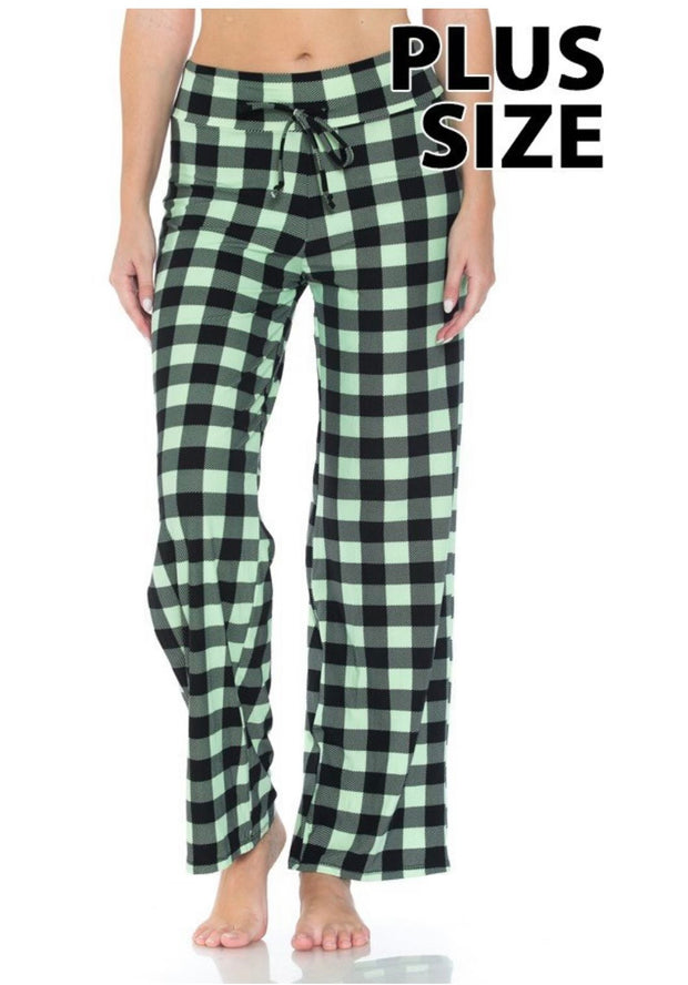 LEG-19 {Be There Soon} Mint Checkered Butter-Soft Drawstring Pants