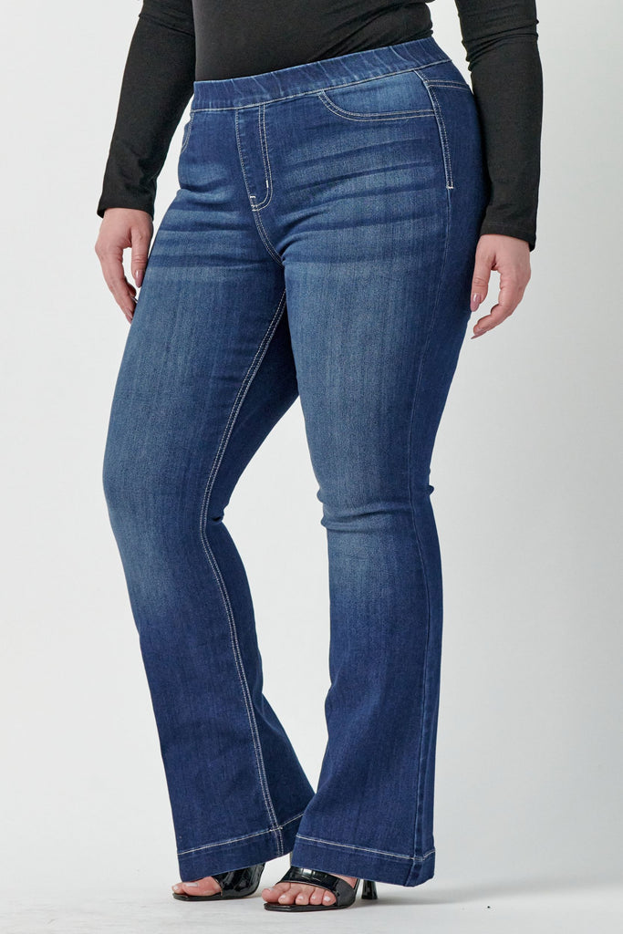 BT-O {YMI} Light Blue Distressed High Rise Flare Jeans PLUS SIZE