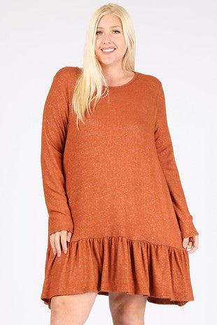 SALE!! 1-23 SLS {Expecting A Reaction} Rust Ruffle Hem Dress EXTENDED PLUS SIZE 3X 4X 5X