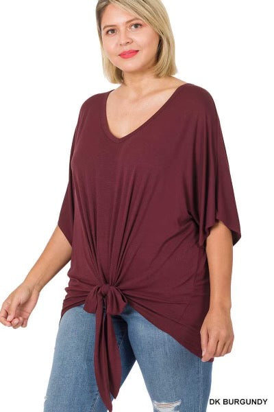 SALE!! 44 SSS-I {All Tied Up} Dk Burgundy V-Neck Front Tie Top PLUS SIZE 1X 2X 3X