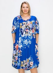 79 PSS-E {Sweet Evenings} Royal Blue Floral Dress EXTENDED PLUS SIZE 3X 4X 5X