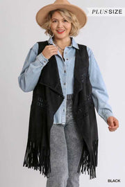 1-56 OT-A {Cool Is Calling} UMGEE Black Vest W/Fringe PLUS SIZE XL 1X 2X