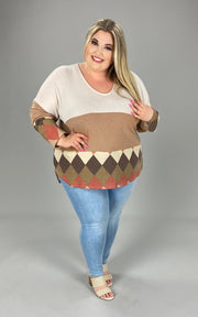 SALE!! 56 CP-J {Unexpected Treat}  Brown V-Neck Print Top PLUS SIZE 1X 2X 3X