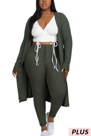 SALE!! 99 SET-C {Chill For Awhile} Olive Ribbed Cardigan & Bottoms PLUS SIZE 1X 2X 3X