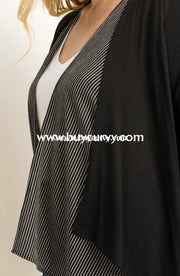 Ot-K {One Step Away} Black Cardigan With Striped Layer Detail Outerwear