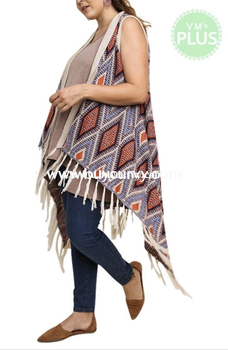 Ot-Y {Standing Room Only} Knit Fringed Multi-Color Vest Outerwear