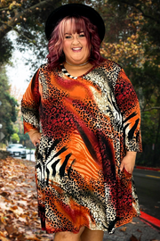 85 PQ-Z {Reserved For Fun} Rust Animal Print V-Neck Dress  EXTENDED PLUS SIZE 3X 4X 5X