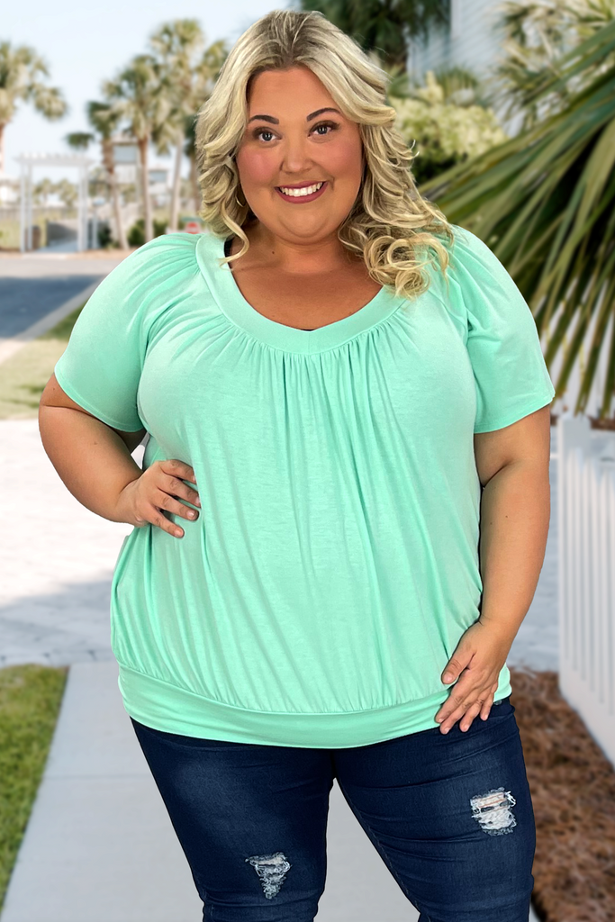 Mint green plus size tops sale