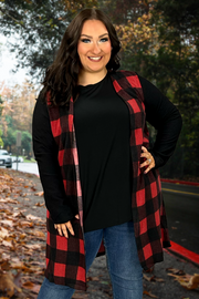 78 OT-Q {Warm Me Up} Red/Black Plaid Duster PLUS SIZE 1X 2X 3X